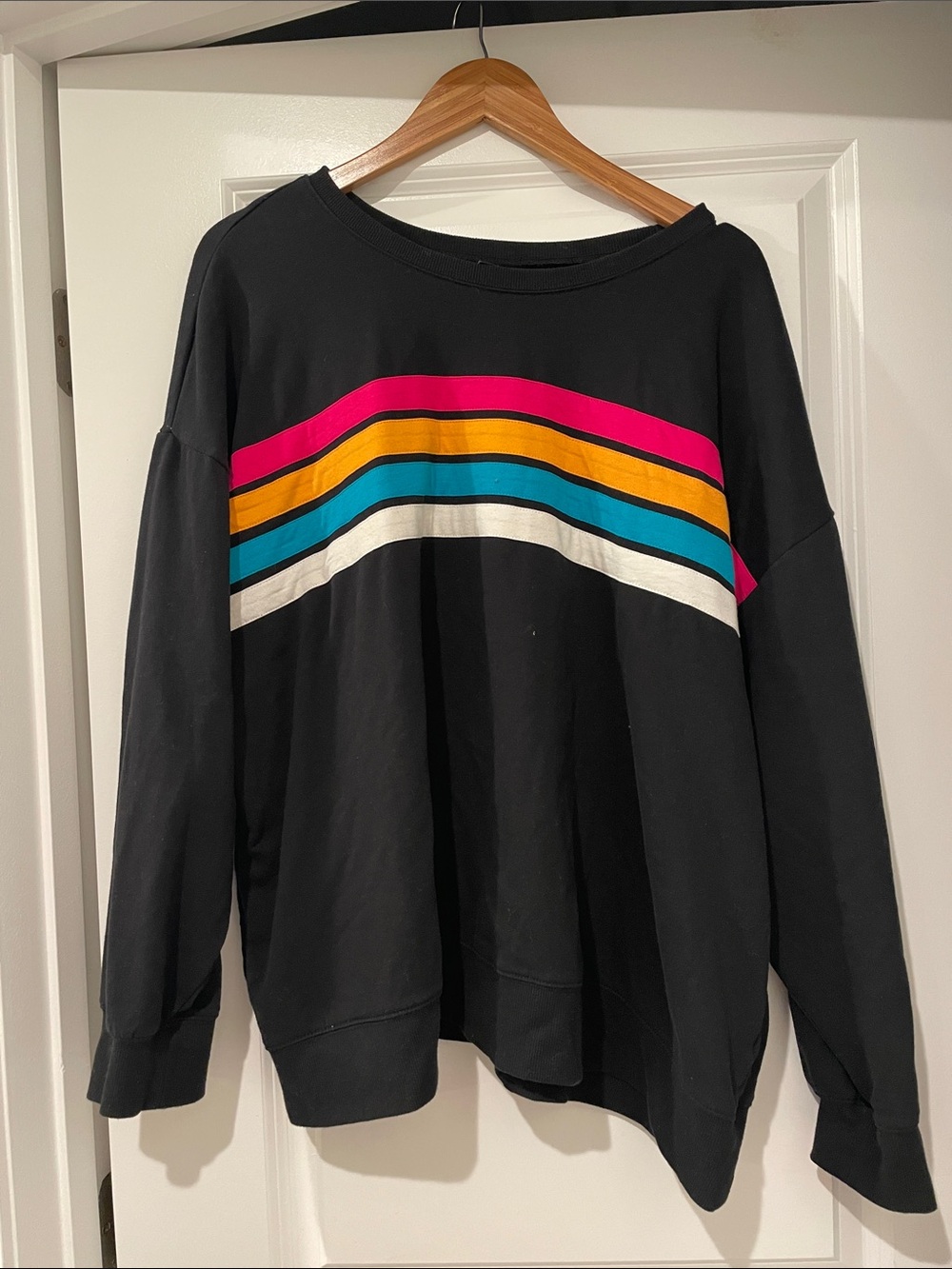 torrid Black Crewneck Sweatshirt Pink, Yellow, Teal and White Stripes size 3x